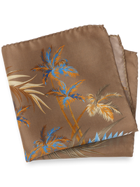 Floral Silk Pocket Square - Tan/blue