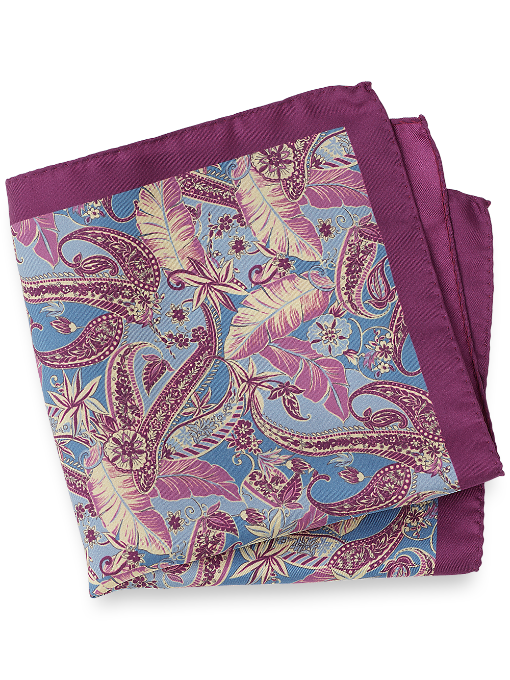 Product Image of Paisley Silk Pocket Square-Blue/Berry