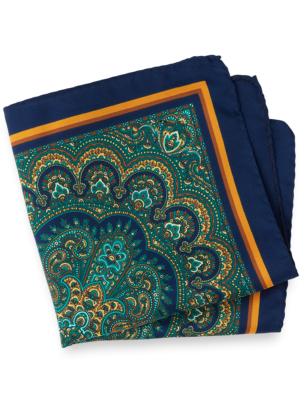 Product Image of Medallion Silk Pocket Square-Navy Multi