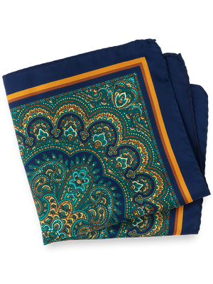 Medallion Silk Pocket Square - Navy Multi