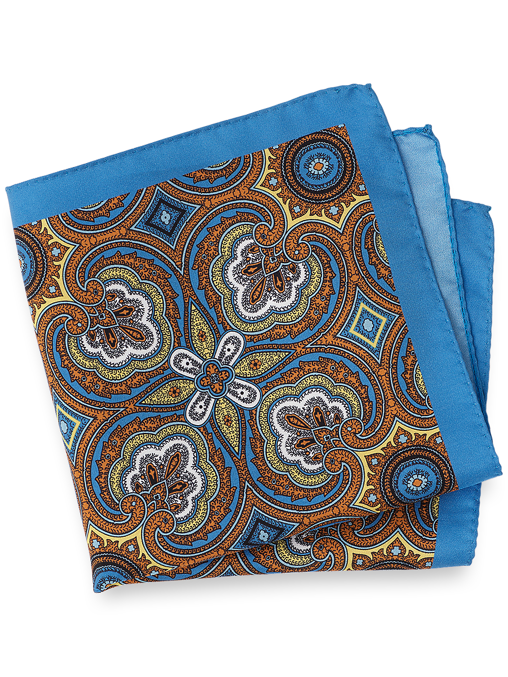 Product Image of Medallion Silk Pocket Square-Blue/Yellow