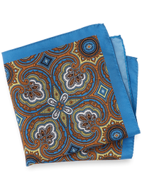 Medallion Silk Pocket Square - Blue/yellow