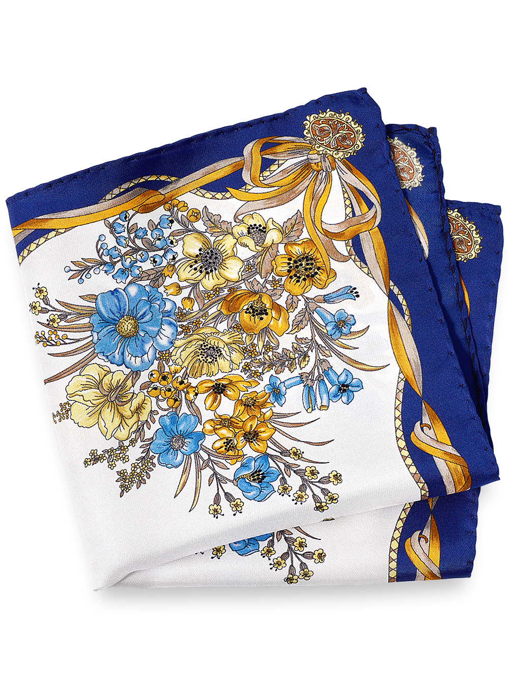 Product Image of Floral Silk Pocket Square-Blue Multi