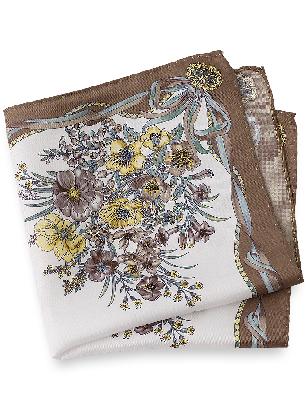 Product Image of Floral Silk Pocket Square-Tan