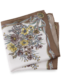 Floral Silk Pocket Square - Tan