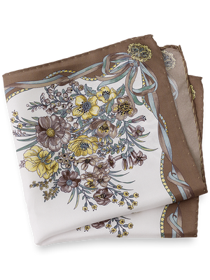 Floral Silk Pocket Square - Tan