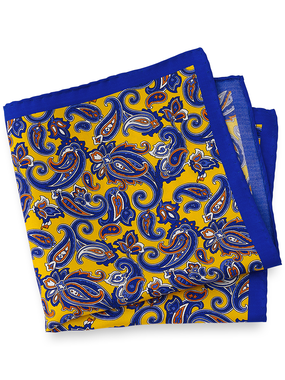 Product Image of Paisley Silk Pocket Square-Yellow/Blue