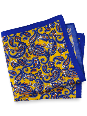 Paisley Silk Pocket Square - Yellow/blue