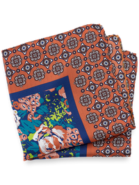 Medallion Silk Pocket Square - Orange/blue