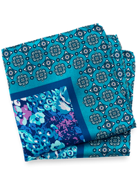 Medallion Silk Pocket Square - Teal/blue