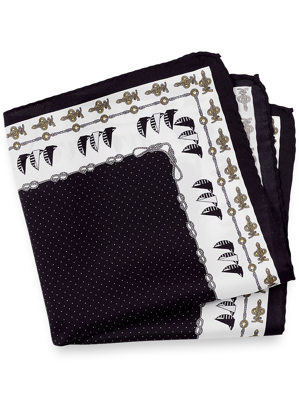 Product Image of Sailboat Silk Pocket Square-Black/White