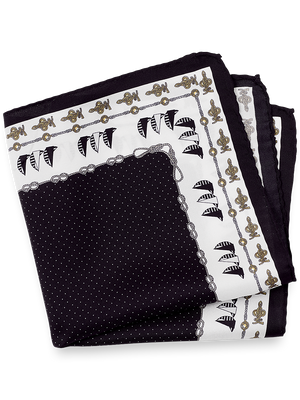 Sailboat Silk Pocket Square - Black/white