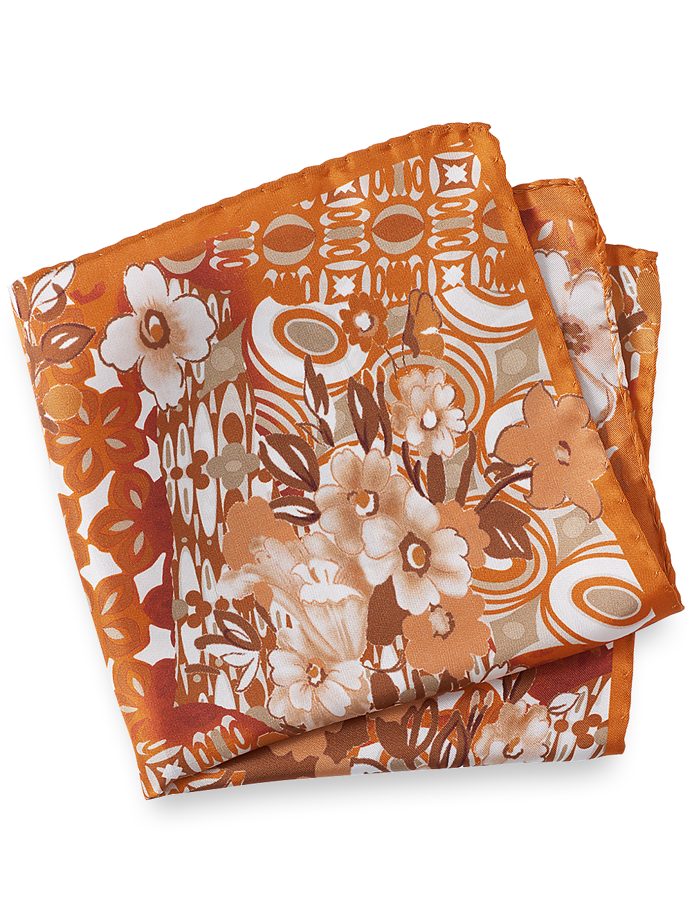 Product Image of Floral Silk Pocket Square-Orange Multi