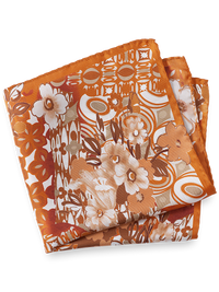 Floral Silk Pocket Square - Orange Multi