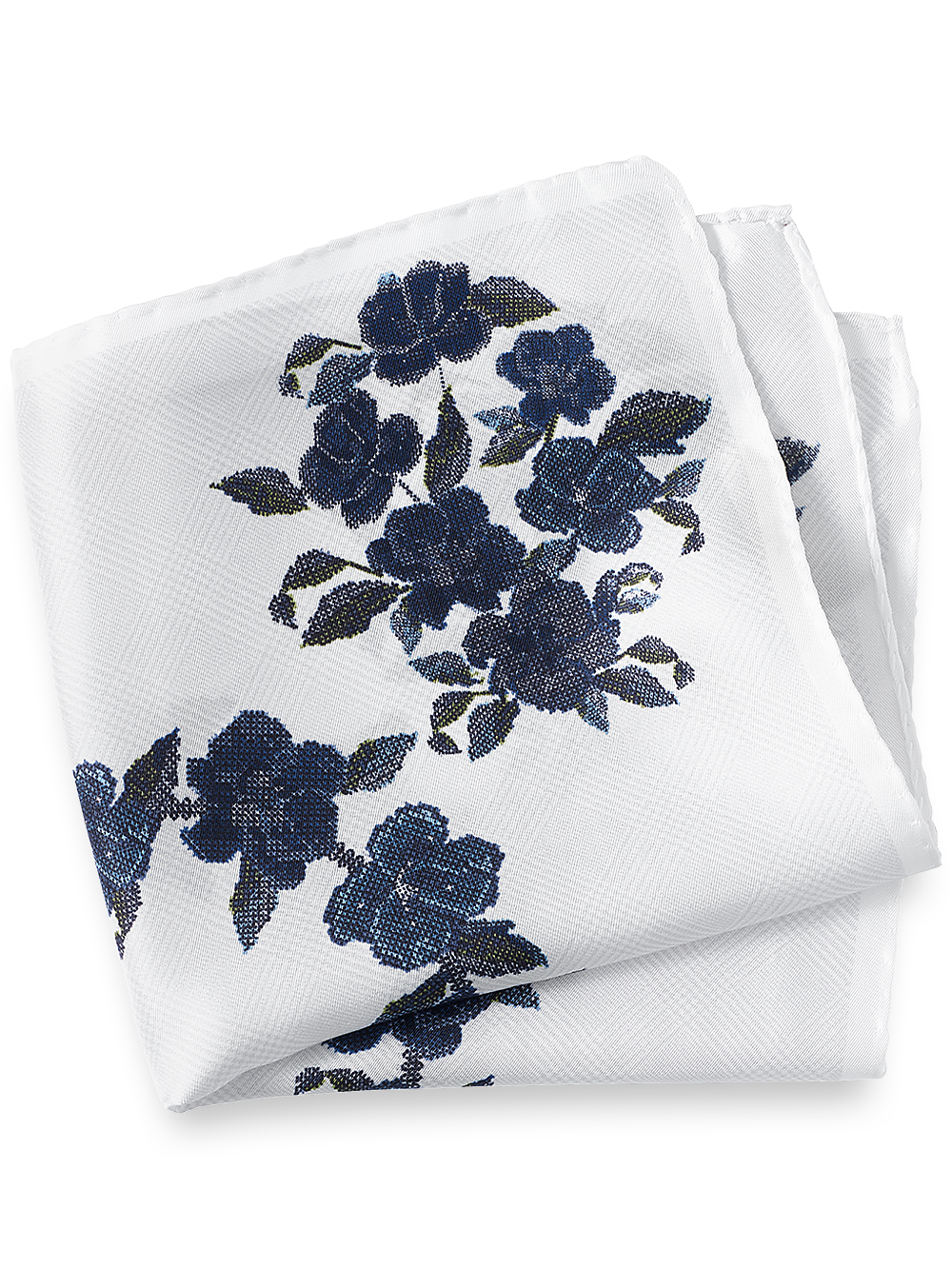 Product Image of Floral Silk Pocket Square-White/Blue