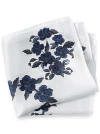 Floral Silk Pocket Square - White/blue