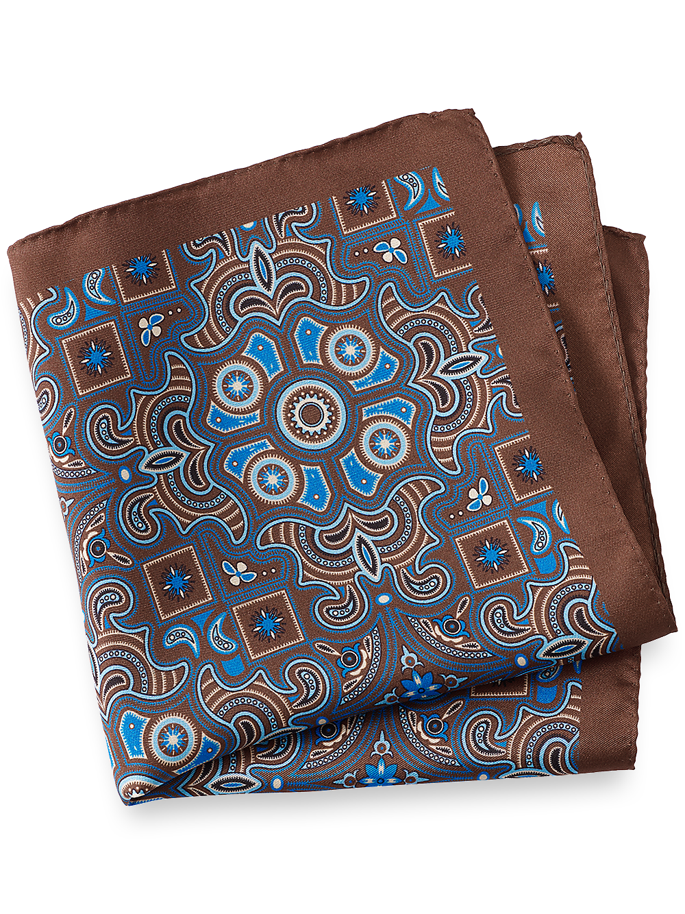 Product Image of Medallion Silk Pocket Square-Brown/Blue