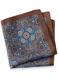 Medallion Silk Pocket Square - Brown/blue