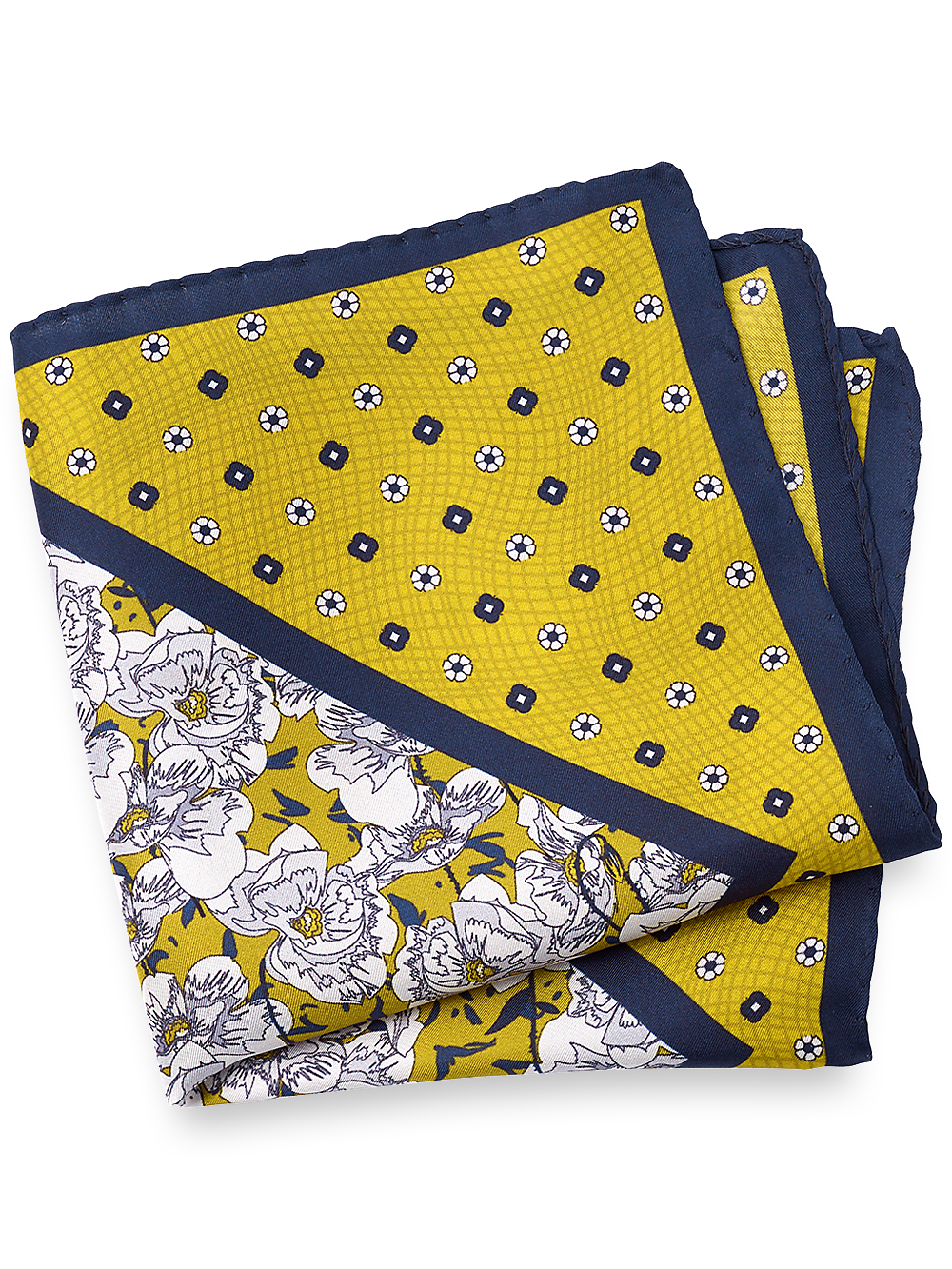 Product Image of Medallion Silk Pocket Square-Gold/Navy