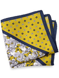 Medallion Silk Pocket Square - Gold/navy