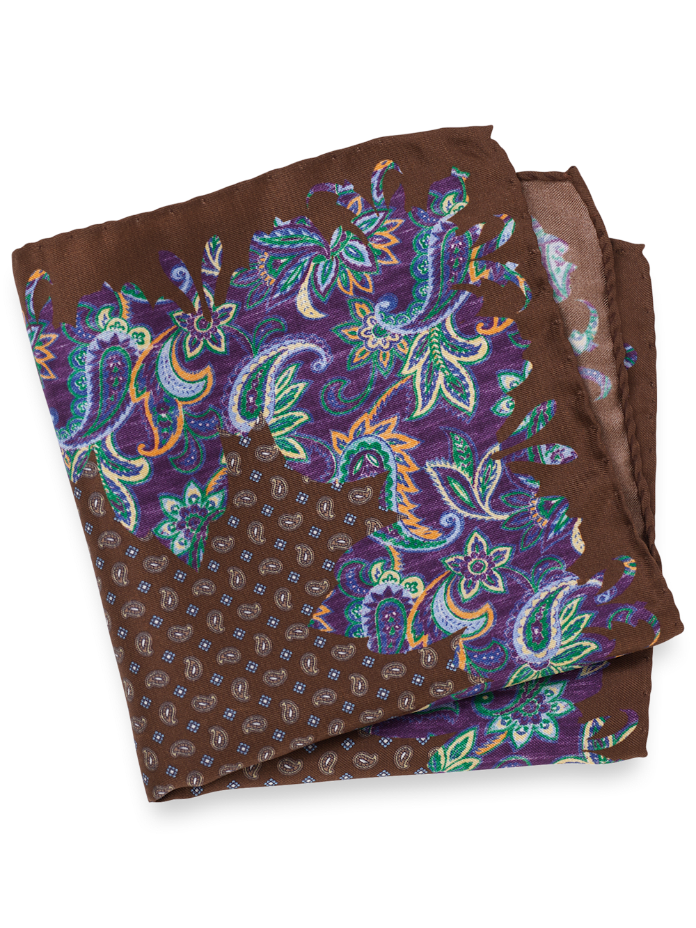 Product Image of Paisley Silk Pocket Square-Brown Multi