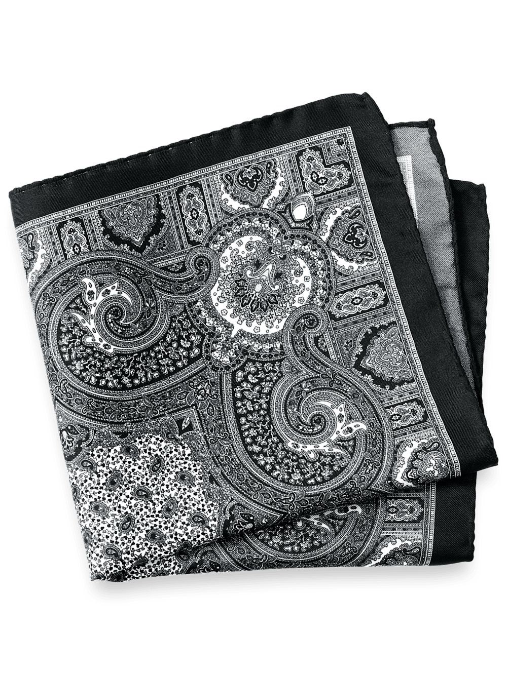 Product Image of Paisley Silk Pocket Square-Black