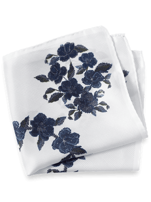 Floral Silk Pocket Square - White/blue