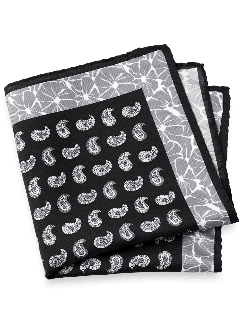 Product Image of Paisley Silk Pocket Square-Black/Grey