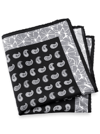 Paisley Silk Pocket Square - Black/grey