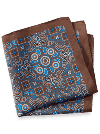 Medallion Silk Pocket Square - Brown/blue