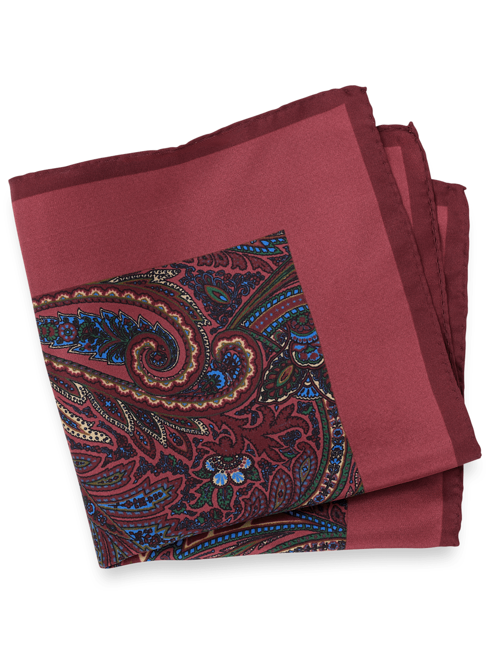 Product Image of Paisley Silk Pocket Square-Burgundy Multi