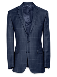 Classic Fit Essential Wool Notch Lapel Suit Jacket - Navy Windowpane