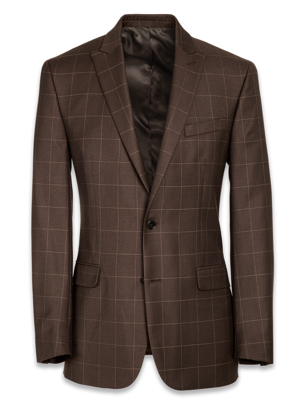 Product Image of Classic Fit Essential Wool Peak Lapel Side Vents Suit Jacket-Brown Windowpane