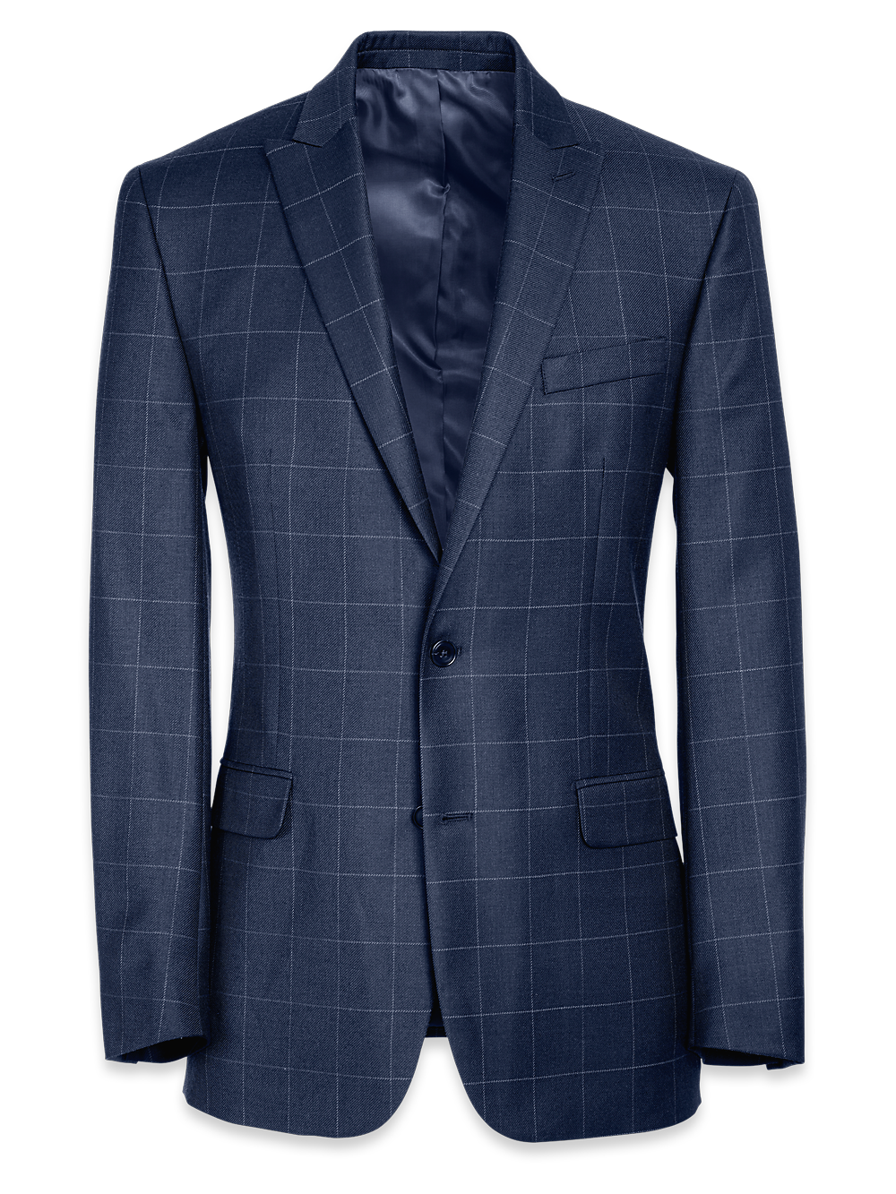 Product Image of Classic Fit Essential Wool Peak Lapel Side Vents Suit Jacket-Navy Windowpane