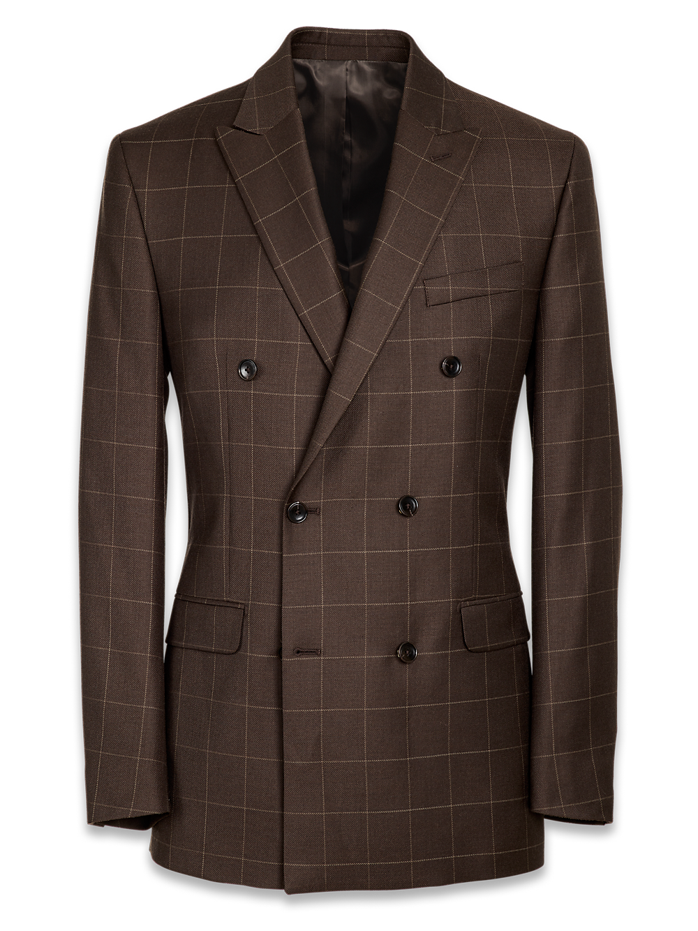 Product Image of Classic Fit Essential Wool Double Breasted Peak Lapel Suit Jacket-Brown Windowpane