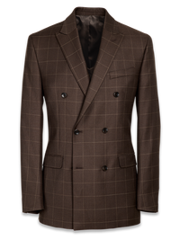 Classic Fit Essential Wool Double Breasted Peak Lapel Suit Jacket - Brown Windowpane