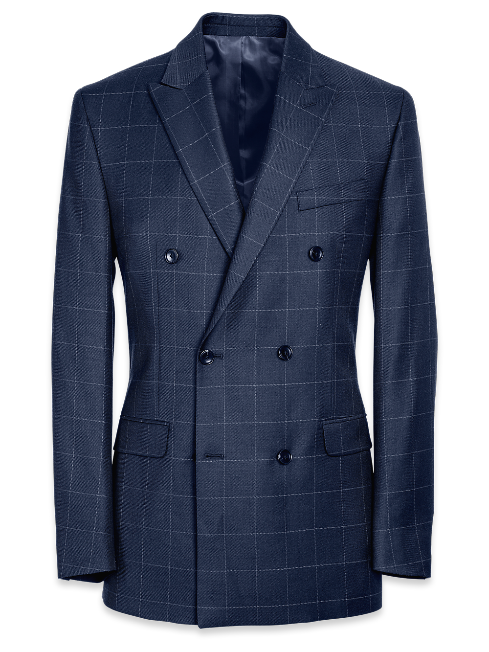 Product Image of Classic Fit Essential Wool Double Breasted Peak Lapel Suit Jacket-Navy Windowpane