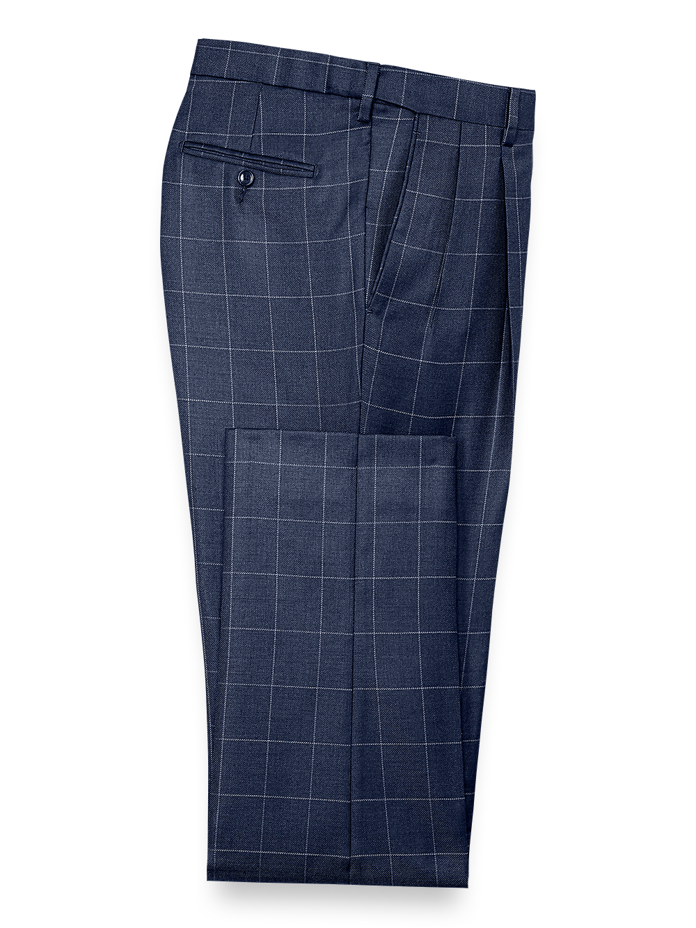 Product Image of Classic Fit Essential Wool Pleated Suit Pants-Navy Windowpane