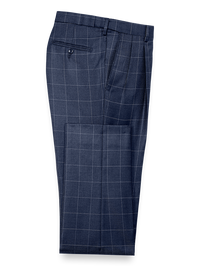 Classic Fit Essential Wool Pleated Suit Pants - Navy Windowpane