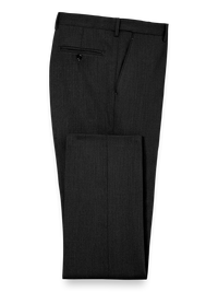 Classic Fit Essential Wool Flat Front Suit Pants - Black