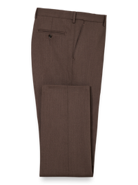 Classic Fit Essential Wool Flat Front Suit Pants - Brown