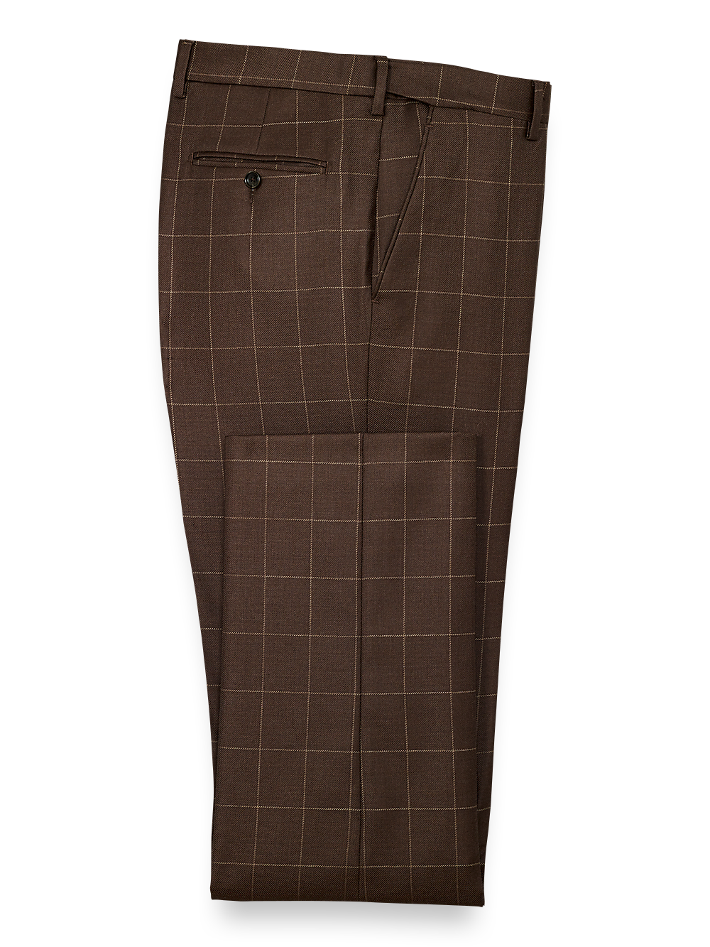 Product Image of Classic Fit Essential Wool Flat Front Suit Pants-Brown Windowpane