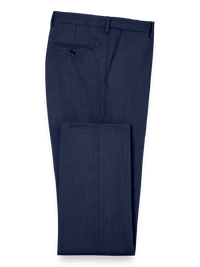 Classic Fit Essential Wool Flat Front Suit Pants - Navy