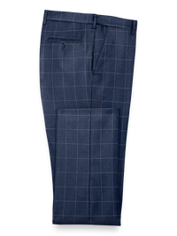 Classic Fit Essential Wool Flat Front Suit Pants - Navy Windowpane