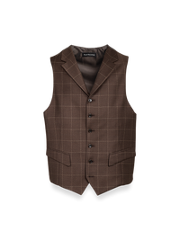 Classic Fit Essential Wool Suit Vest - Brown Windowpane