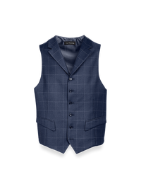 Classic Fit Essential Wool Suit Vest - Navy Windowpane