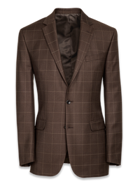 Tailored Fit Wool Essential Wool Notch Lapel Suit Jacket - Brown Windowpane