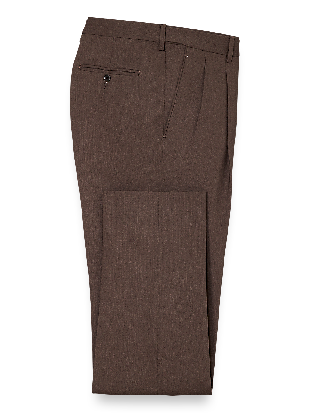 Product Image of Tailored Fit Essential Wool Pleated Pants-Brown