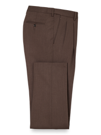 Tailored Fit Essential Wool Pleated Pants - Brown