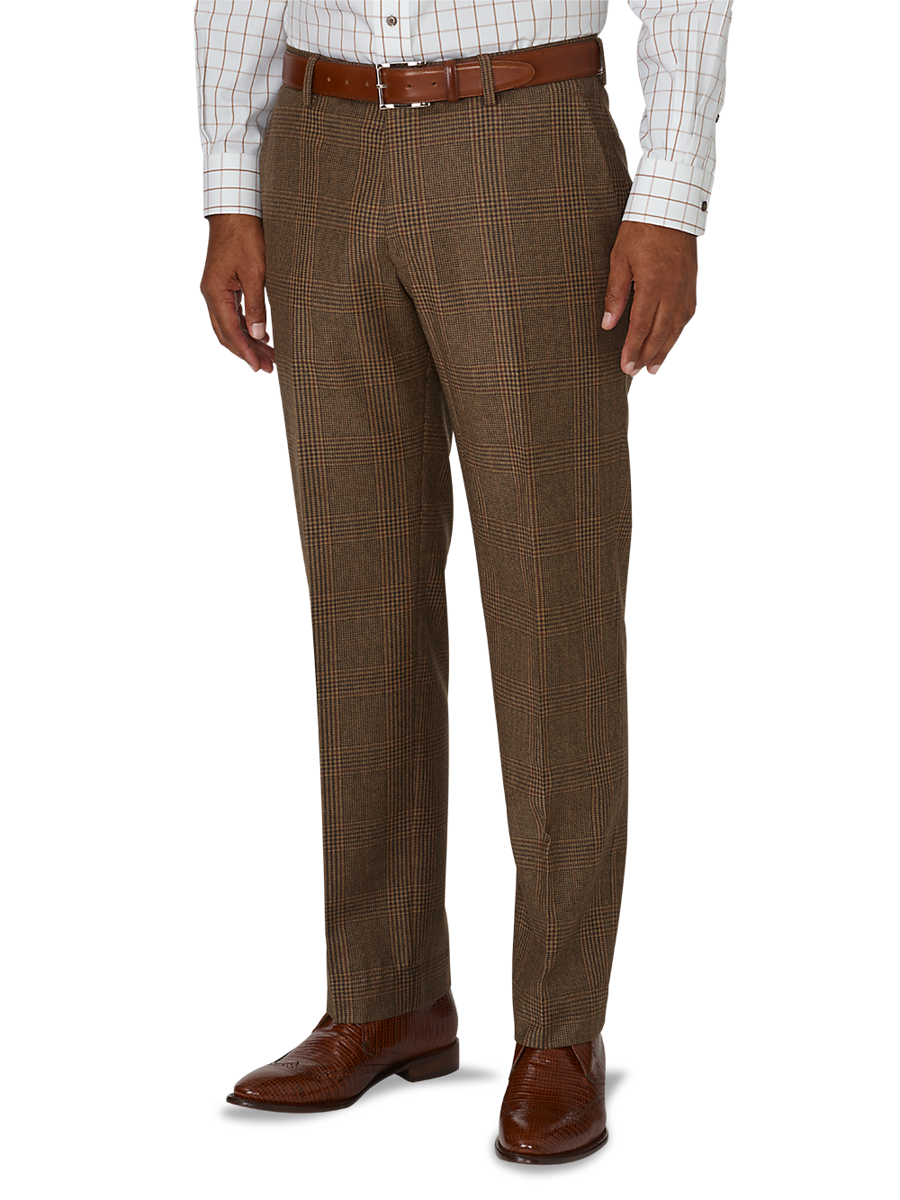 Product Image of Tailored Fit Glen Plaid Flat Front Suit Pant-Brown